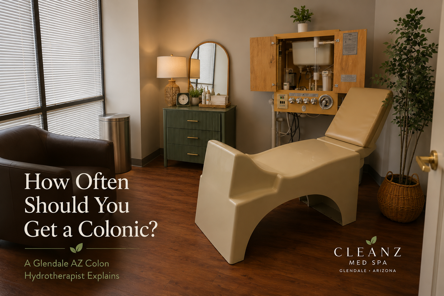Open system colon hydrotherapy room at Cleanz Med Spa in Glendale AZ