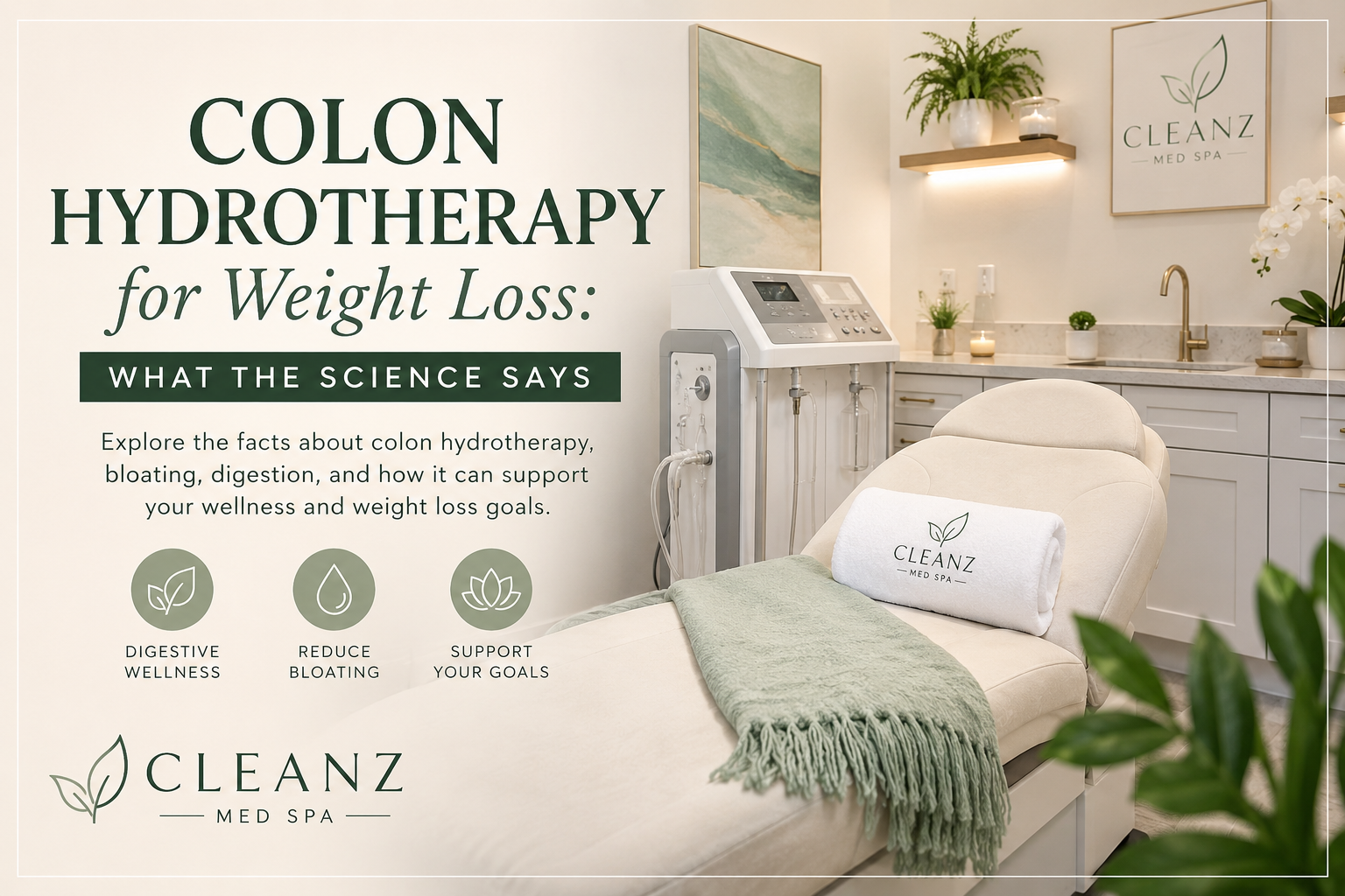 Colon Hydrotherapy treatment room at Cleanz Med Spa in Glendale Arizona discussing colon hydrotherapy for weight loss and digestive wellness.